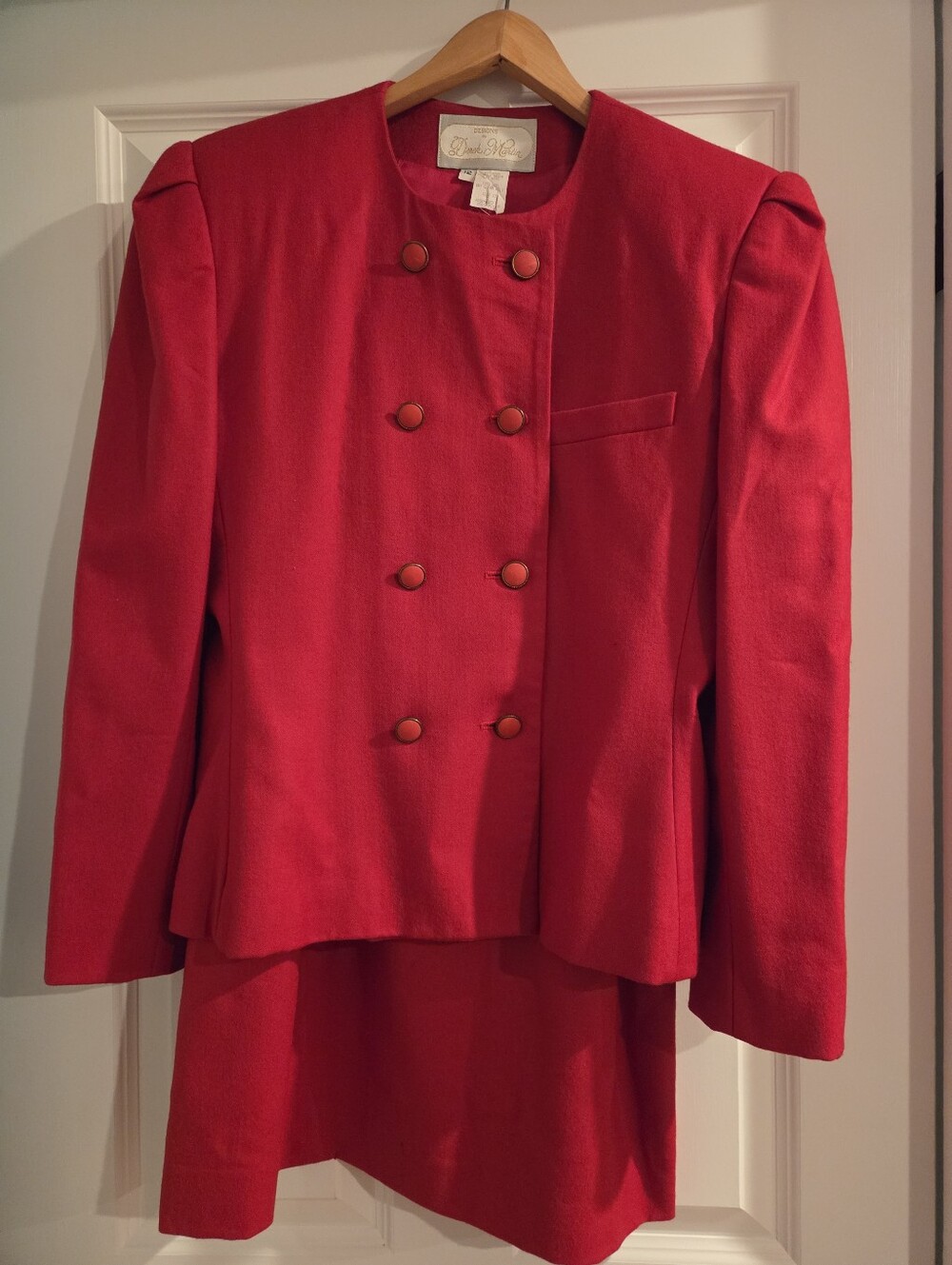 Derek Martin Vintage Red Wool Two-Piece Skirt Suit -Size 12 Excellent